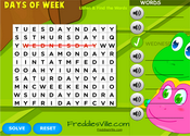 Days of the Week Word Search Puzzle Online