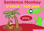 Telling Time, O’clock, Half Past: Sentence Monkey Game