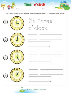 time sentences oclock writing