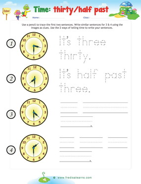 time sentences half past writing