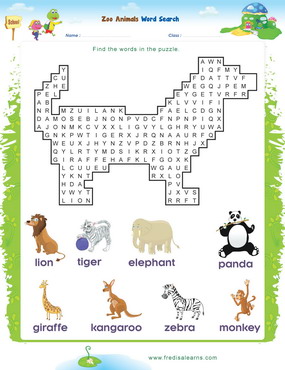 zoo animals Wordsearch
