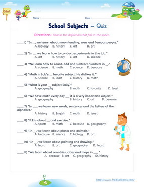 school subjects quiz