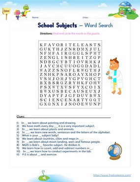 school subjects wordsearch