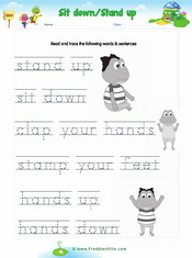 Sit, Stand: Classroom Commands Matching Exercise