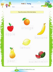 Fruits Tracing, Writing Worksheet 1