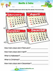 Months/Calendar Reading Worksheet