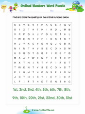 Ordinal Number Word Search