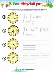 Time Sentence Writing – half past, thirty