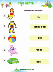 Toys Word Match Worksheet