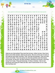 Zoo Animals Text Maze Reading Exercise